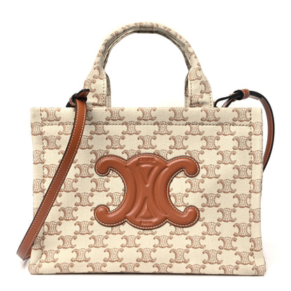 Celine Canvas Calfskin Triomphe Print Small Cabas Thais White 1 of 9