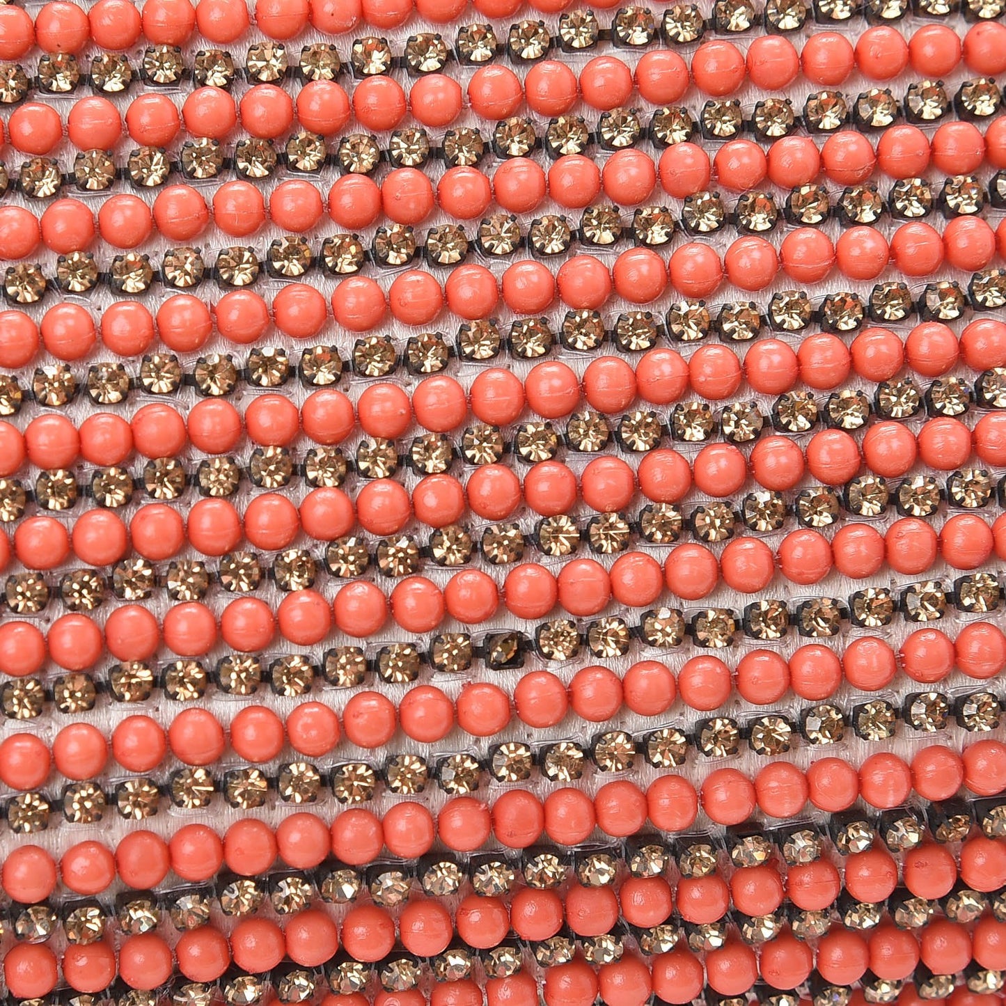 Lambskin Crystal Beaded Broadway Box Clutch Coral