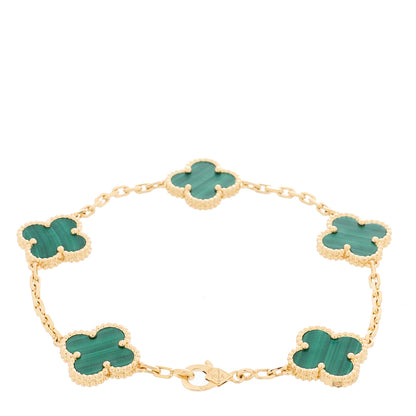Van Cleef & Arpels 18K Yellow Gold Malachite 5 Motifs Vintage Alhambra Bracelet 2 of 10