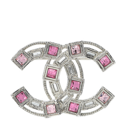 Chanel Crystal Baguette CC Brooch Pink Silver 1 of 3