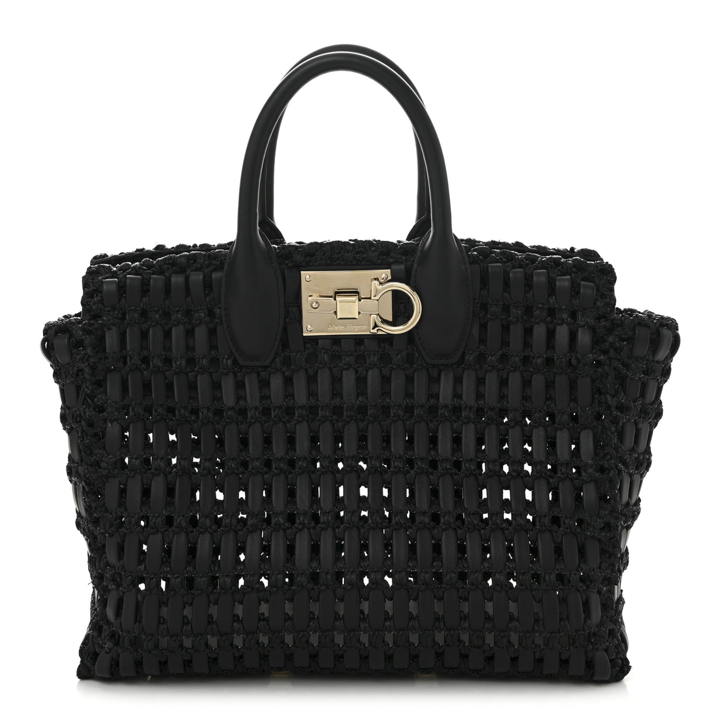 Raffia Calfskin The Studio Box Tote Black