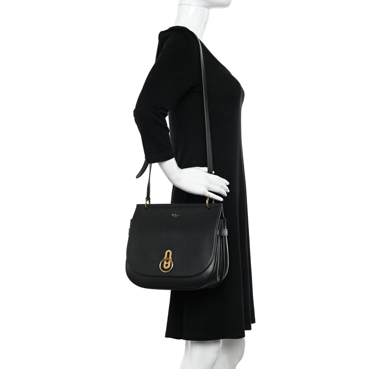 Small Classic Grain Calfskin Amberley Satchel Black