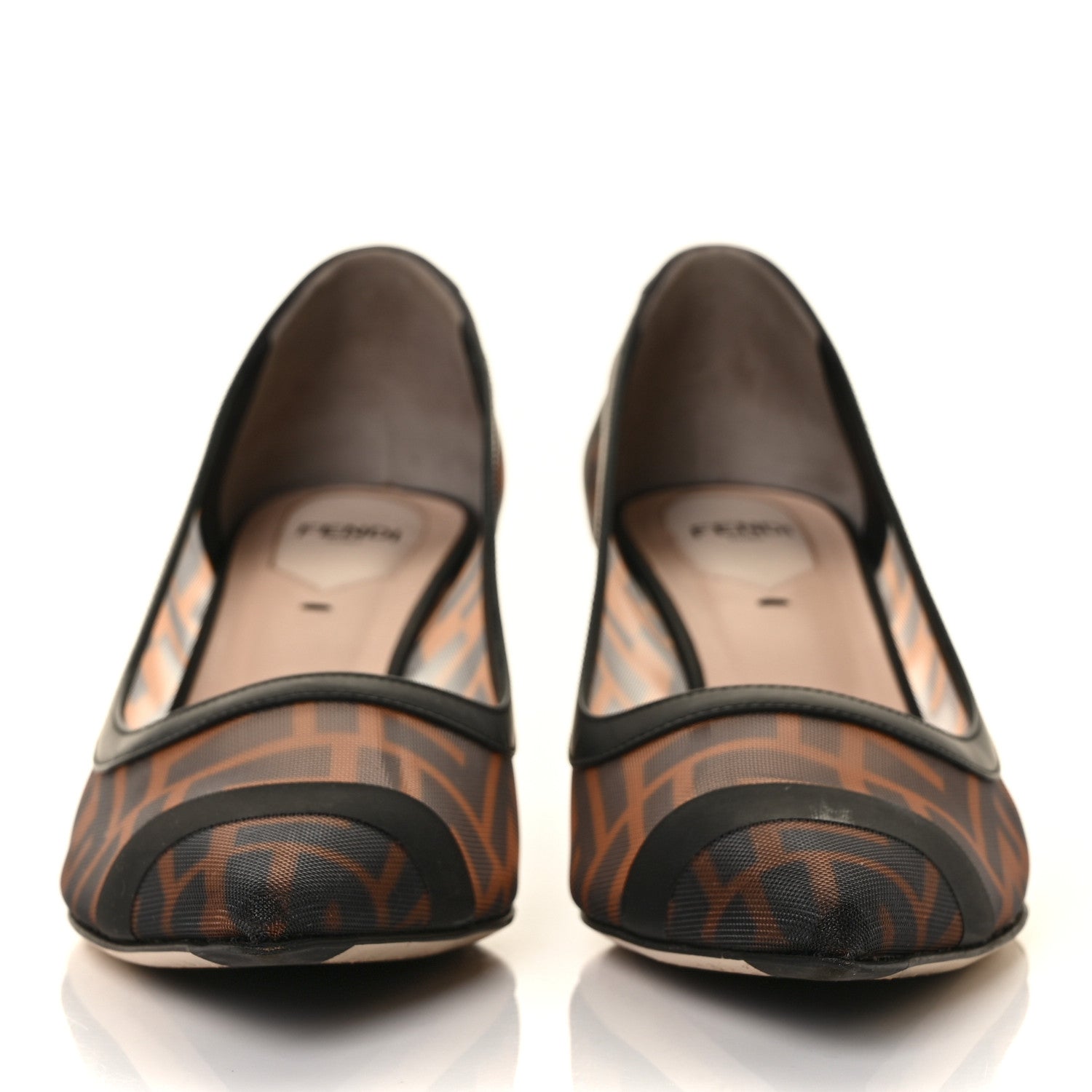 Fendi Technical Mesh Vitello Gommato FF Colibri 55mm Pumps 38.5 Tobacco Moro Black 2 of 7