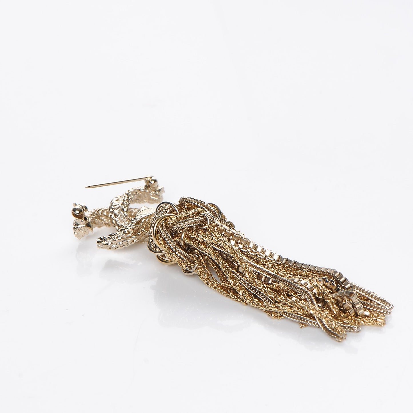 Crystal CC Tassel Brooch Gold