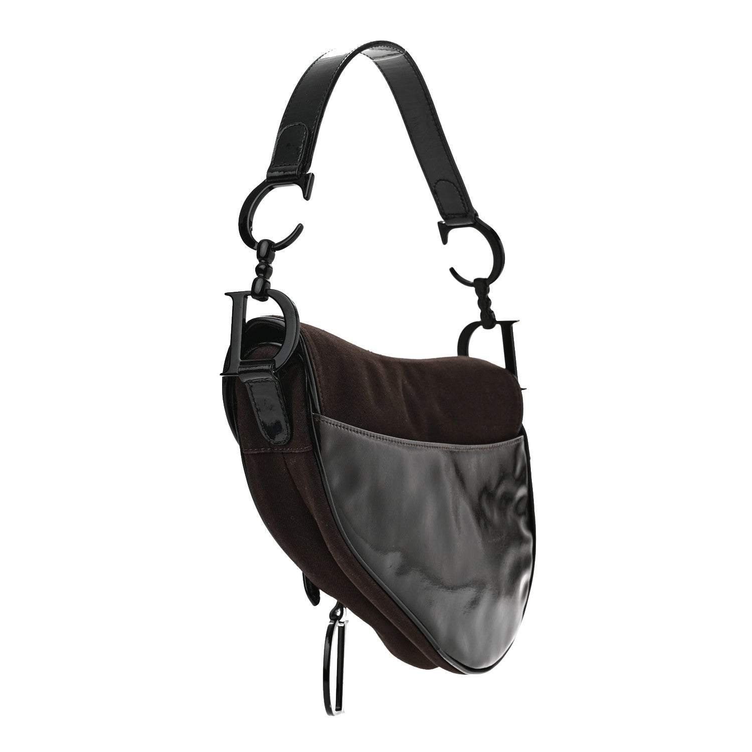 Christian Dior Canvas Patent Calfskin Saddle Bag Brown Black 3 of 13