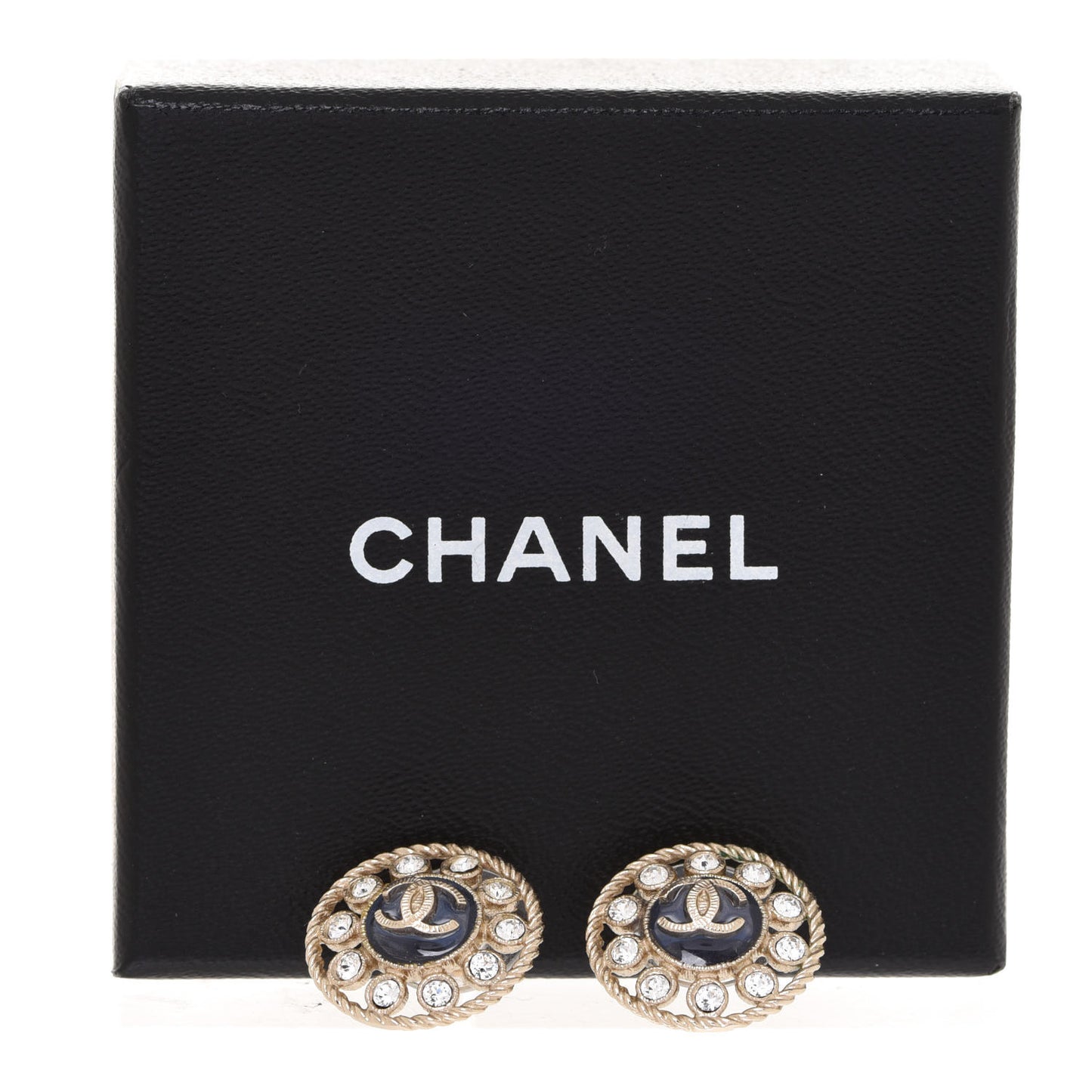 Crystal CC Round Earrings Blue Light Gold