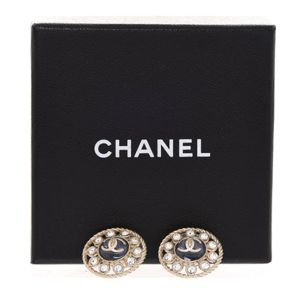 Chanel Crystal CC Round Earrings Blue Light Gold 5 of 5