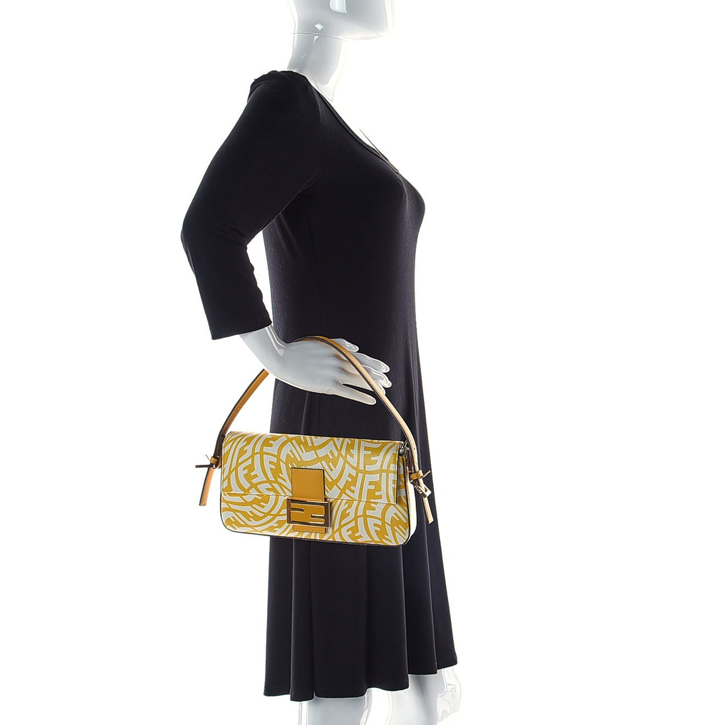 X SARAH COLEMAN Glazed Canvas Vitello King FF Vertigo Baguette 1997 Mimosa White