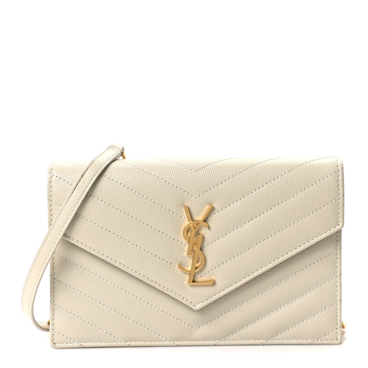 Grain De Poudre Matelasse Chevron Monogram Envelope Chain Wallet Crema Soft