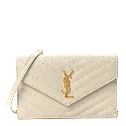 Saint Laurent Grain De Poudre Matelasse Chevron Monogram Envelope Chain Wallet Crema Soft 1 of 10