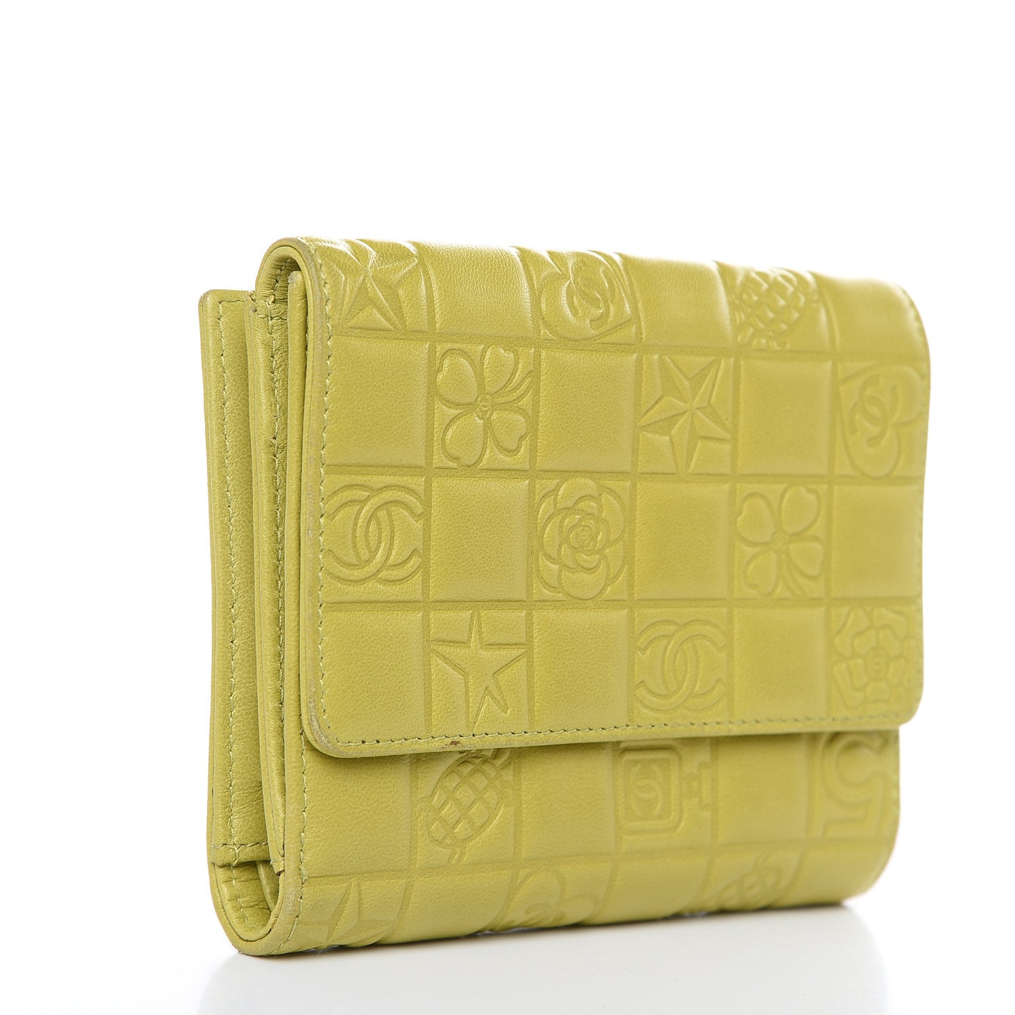 Lambskin Precious Symbols French Flap Wallet Chartreuse