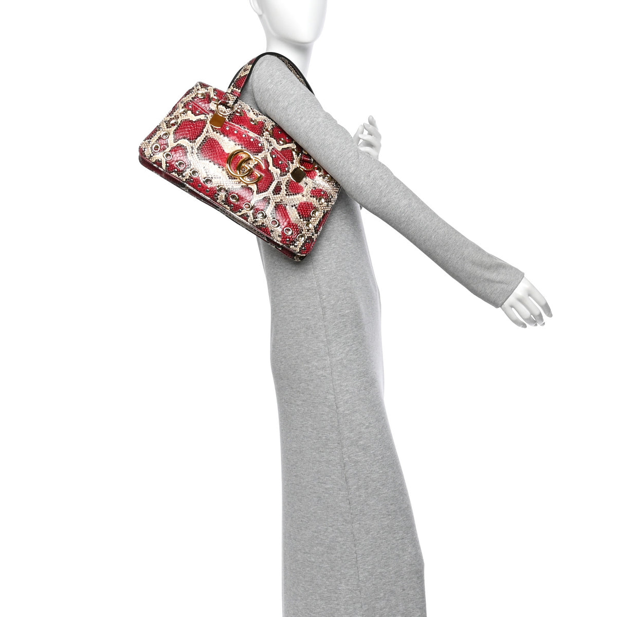 Gucci Snakeskin Large Arli Top Handle Bag Pink Beige 2 of 11