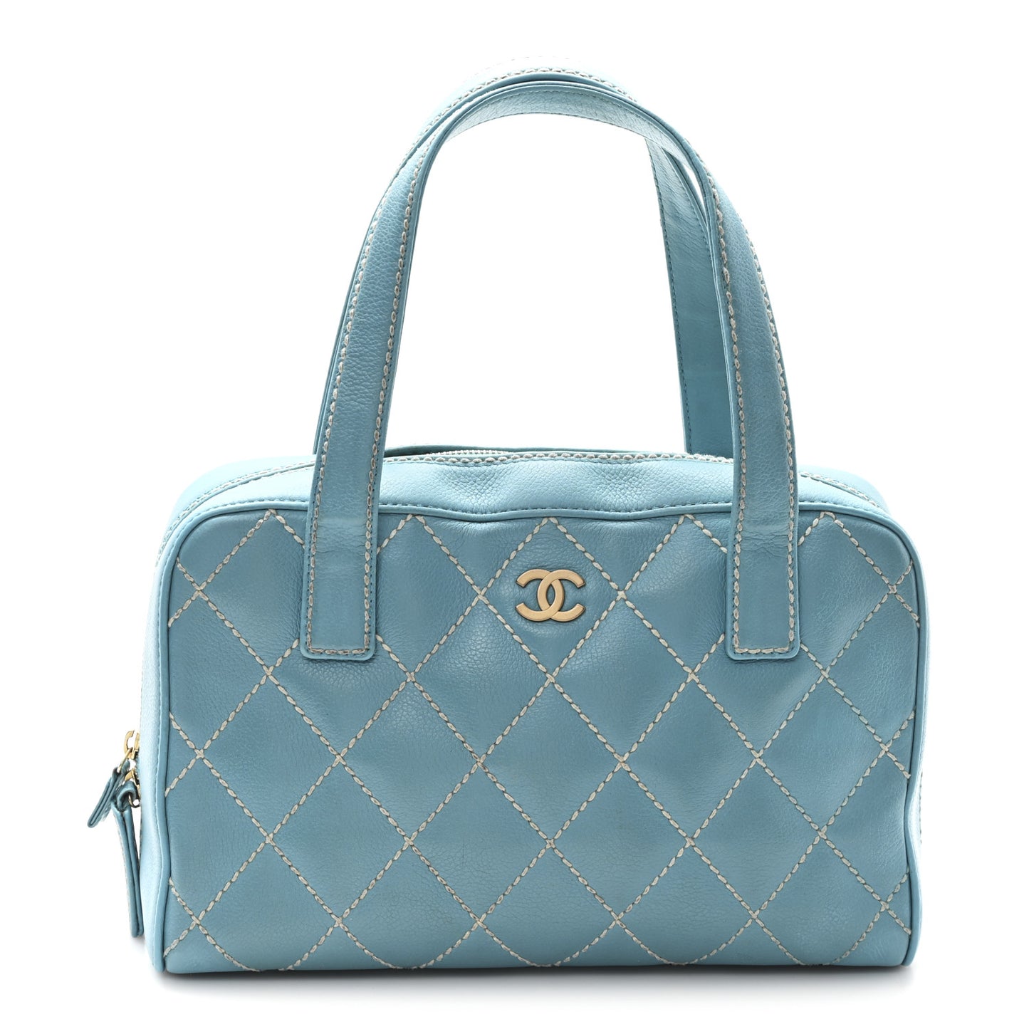 Calfskin Wild Stitch Top Handle Bag Turquoise