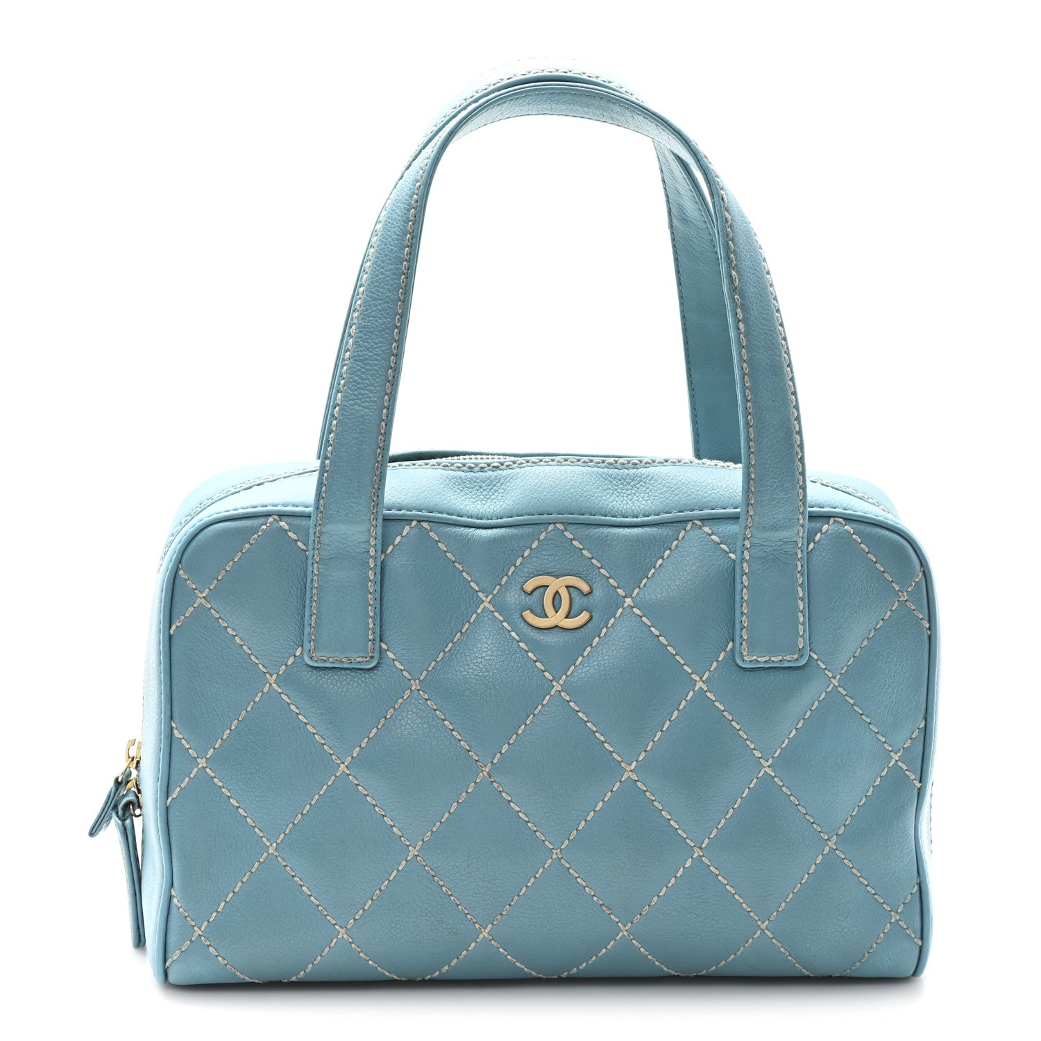 Chanel Calfskin Wild Stitch Top Handle Bag Turquoise 1 of 11