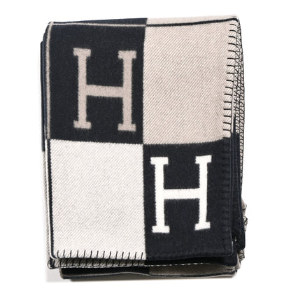 Hermes Wool Cashmere Avalon III Blanket Ecru Black 1 of 3