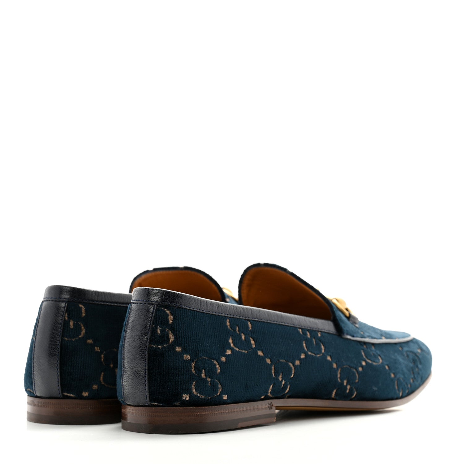 Gucci Velvet GG Monogram Horsebit Mens Jordaan Loafers 9.5 Blue Beige 4 of 9
