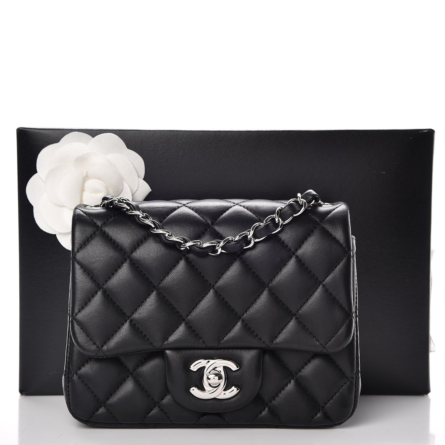 Lambskin Quilted Mini Square Flap Black