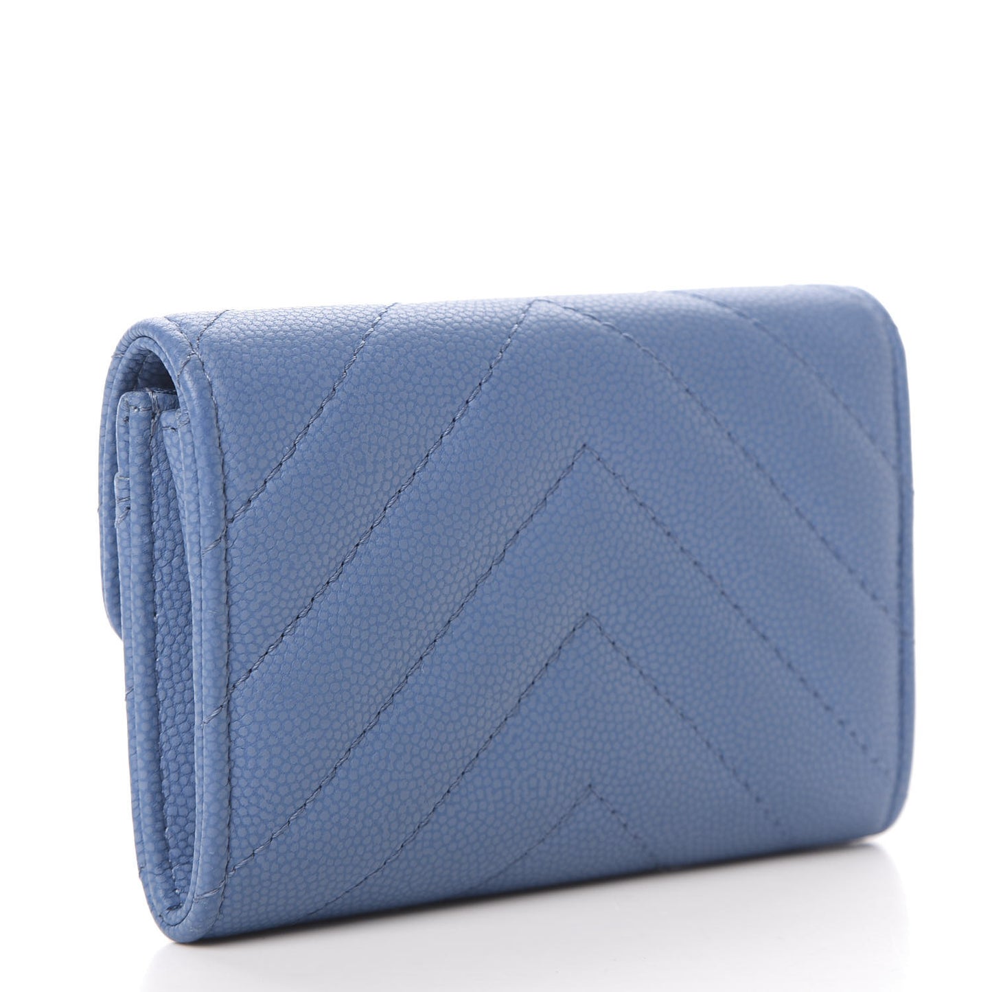 Caviar Chevron Quilted Flap Card Holder Blue