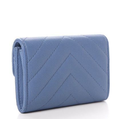 Chanel Caviar Chevron Quilted Flap Card Holder Blue 3 of 9