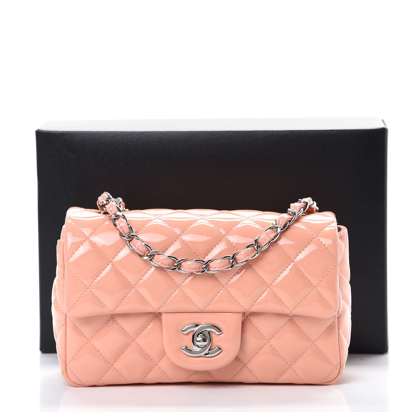 Patent Calfskin Quilted Mini Rectangular Flap Light Pink