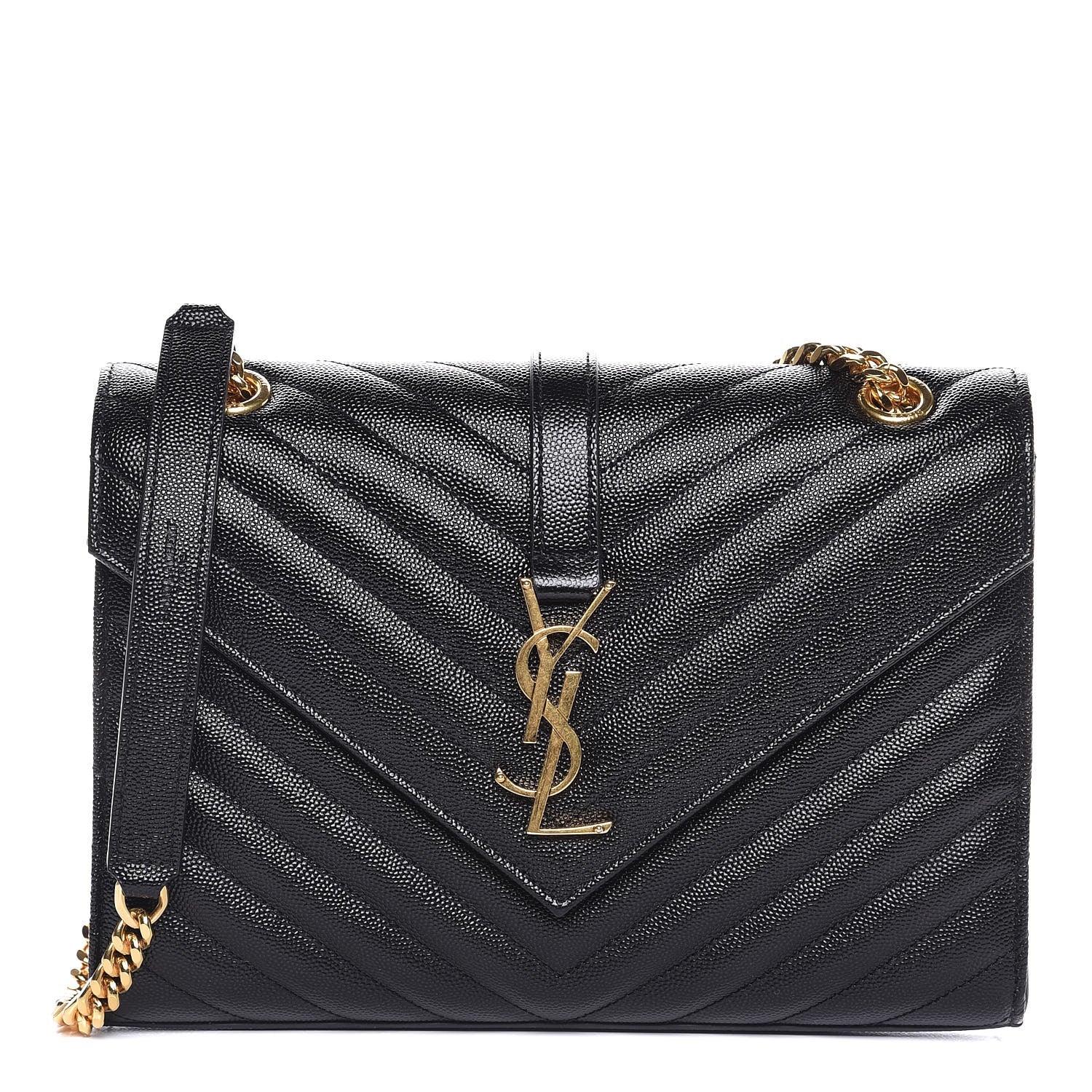 Saint Laurent Grain De Poudre Matelasse Chevron Medium Monogram Satchel Black 1 of 9