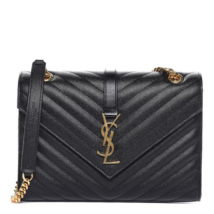 Saint Laurent Grain De Poudre Matelasse Chevron Medium Monogram Satchel Black 1 of 9