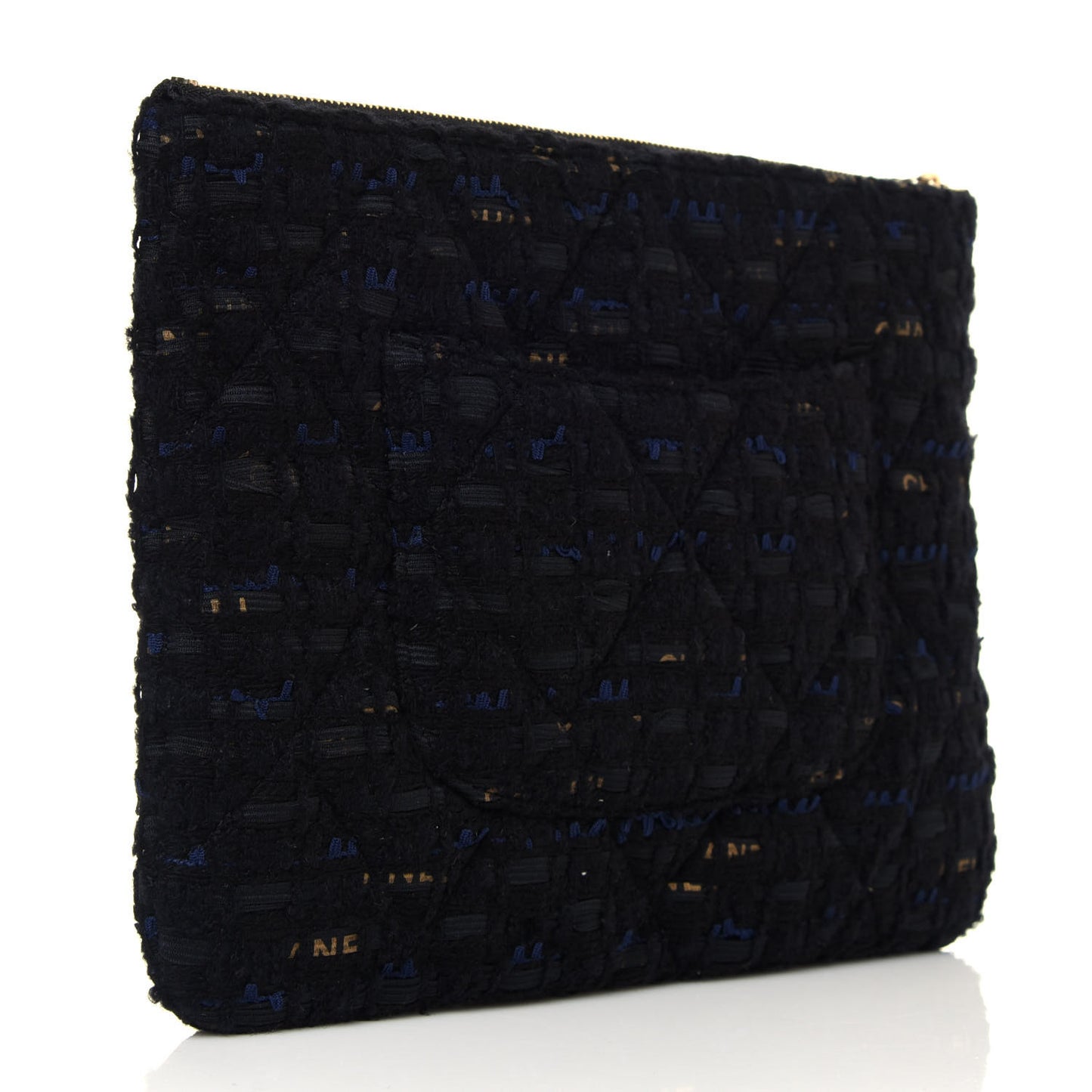 Tweed Quilted Large Chanel 19 Pouch Black Navy Gold
