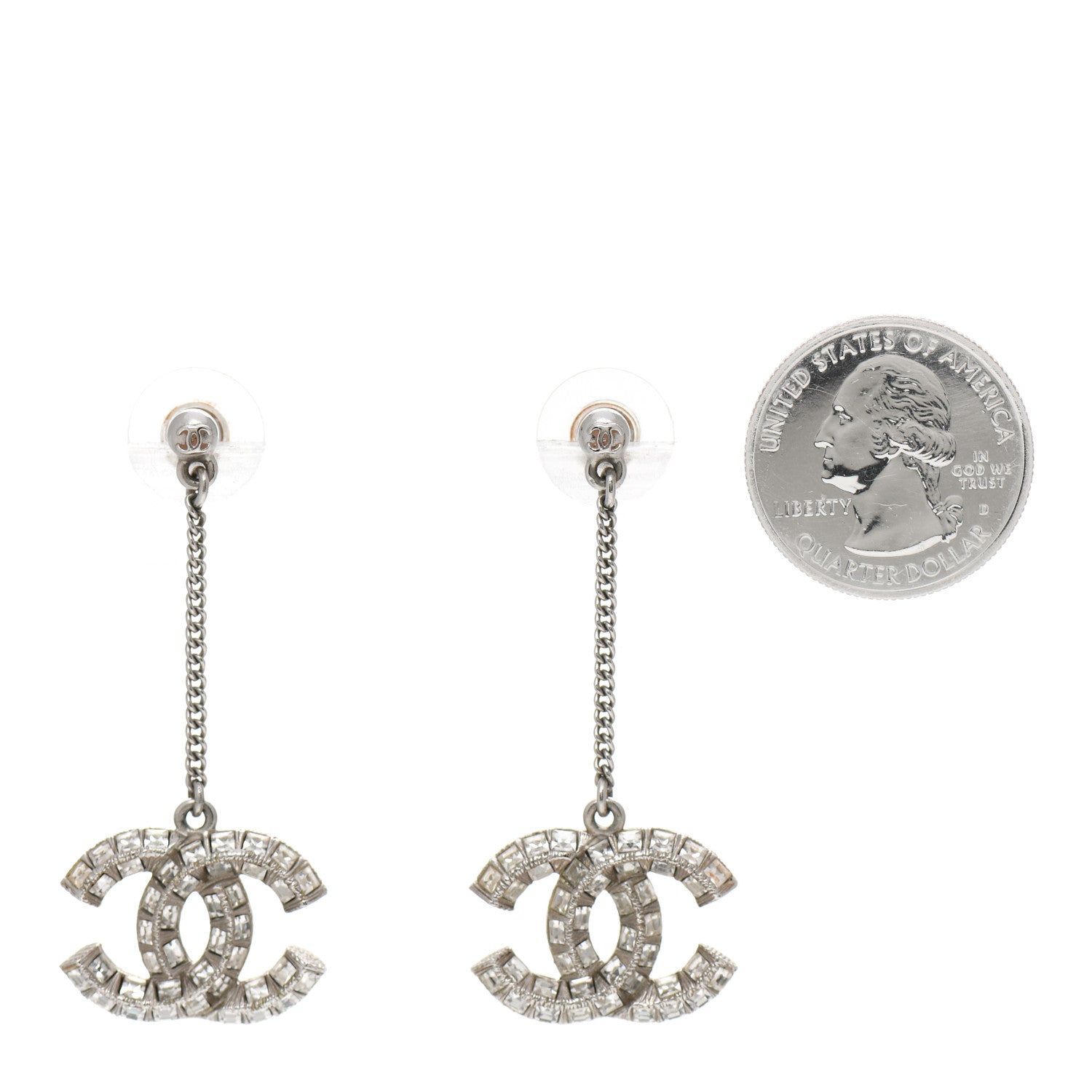 Chanel Baguette Crystal CC Drop Earrings Silver 2 of 6