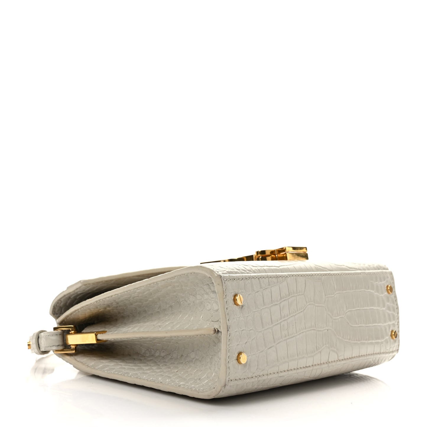 Crocodile Embossed Mini Classic Monogram Cassandra Top Handle Crema Soft