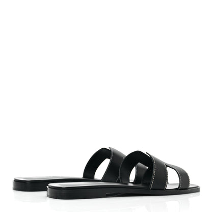 Hermes Box Calfskin Oran Sandals 38.5 Black 4 of 8