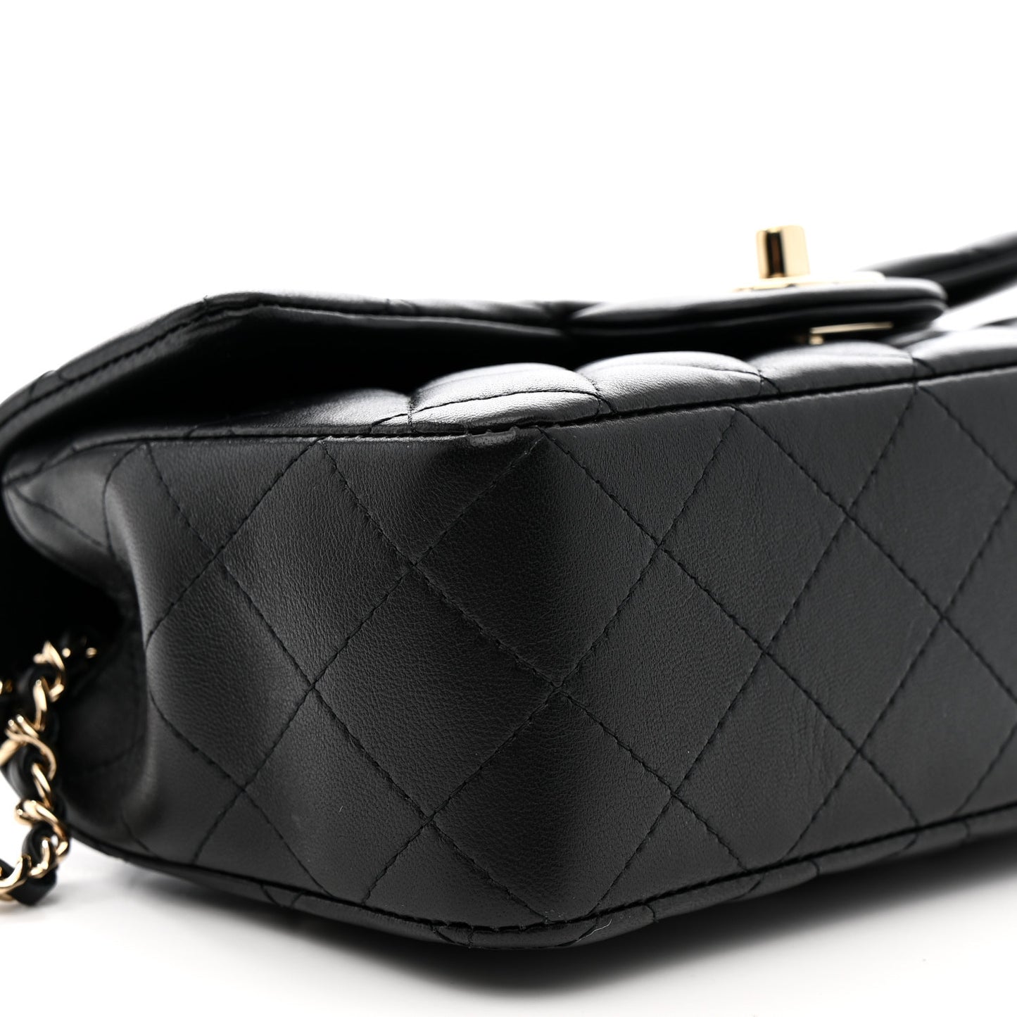 Lambskin Quilted Mini Top Handle Rectangular Flap Black