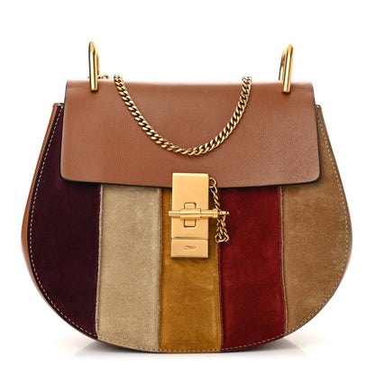 Chloe Smooth Calfskin Suede Striped Patchwork Drew Shoulder Bag Caramel 1 of 10