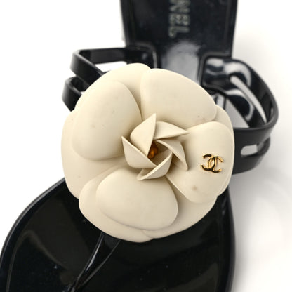 Chanel Jelly Camellia Thong Sandals 38 Black Ivory 9 of 9