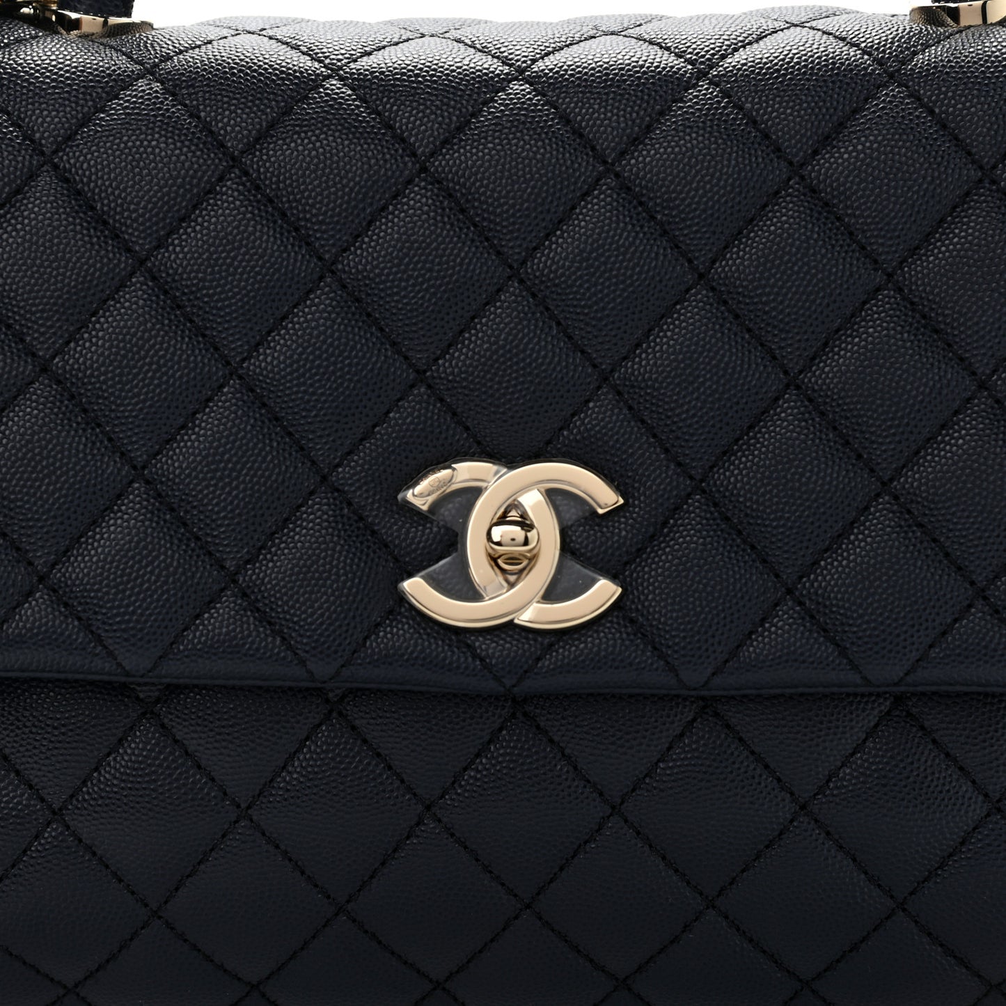 Caviar Quilted Small Coco Handle Flap Navy