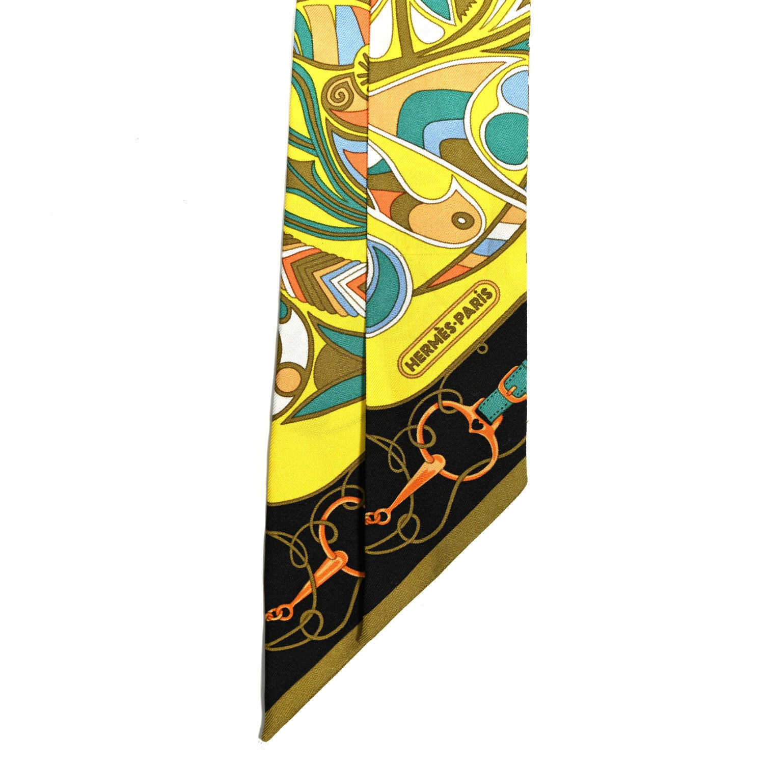 Hermes Silk Folklore Twilly Jaune Citron Kaki Saumon 2 of 5
