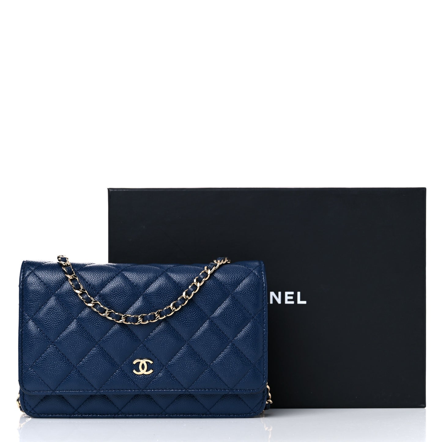 Caviar Quilted Wallet On Chain WOC Navy Blue