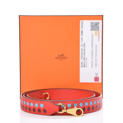 Hermes Epsom 25mm Mousqetons Tressage Shoulder Strap Rouge Coeur Bleu du Nord Rouge H 5 of 5