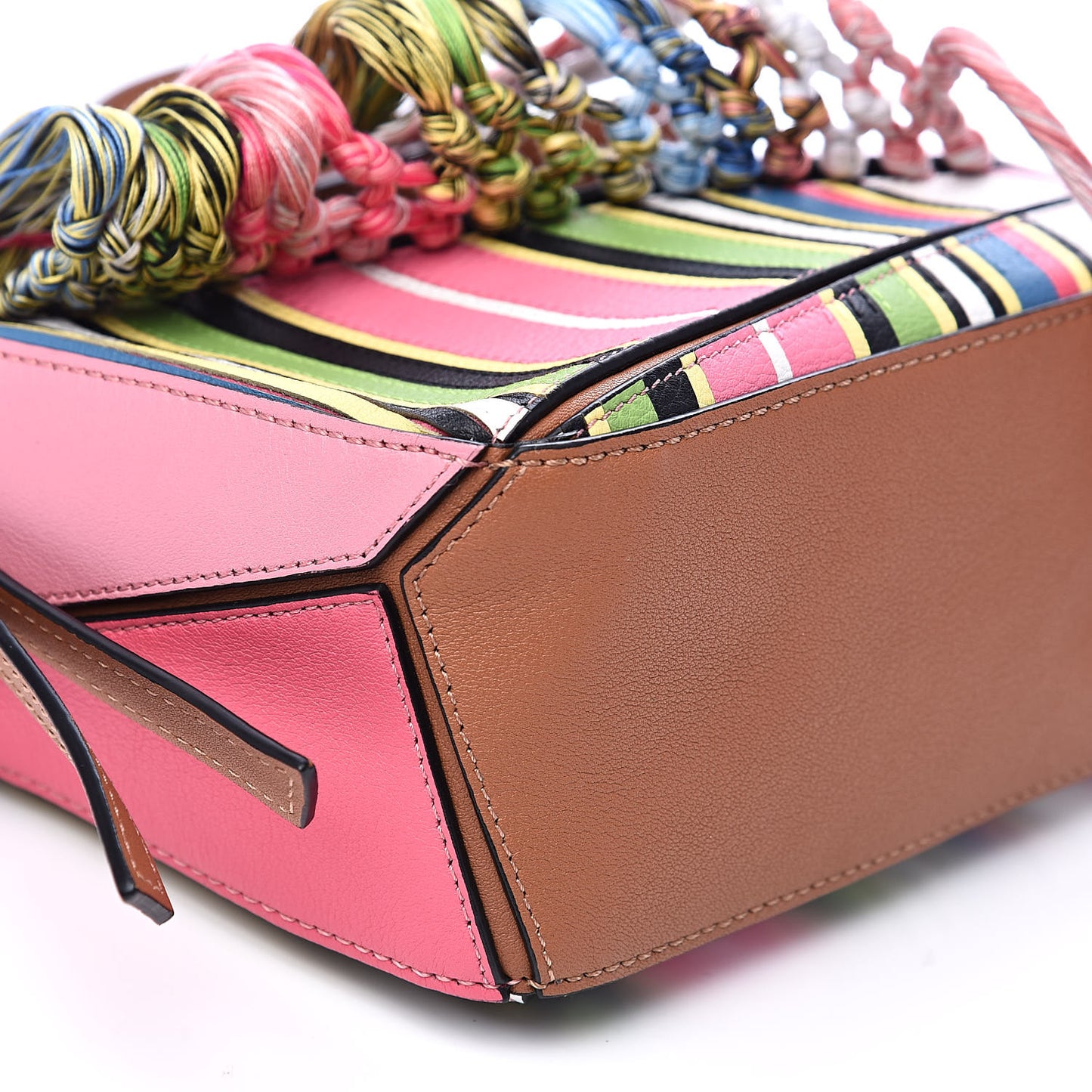 Calfskin Mini Fringe Puzzle Bag Pink Multicolor
