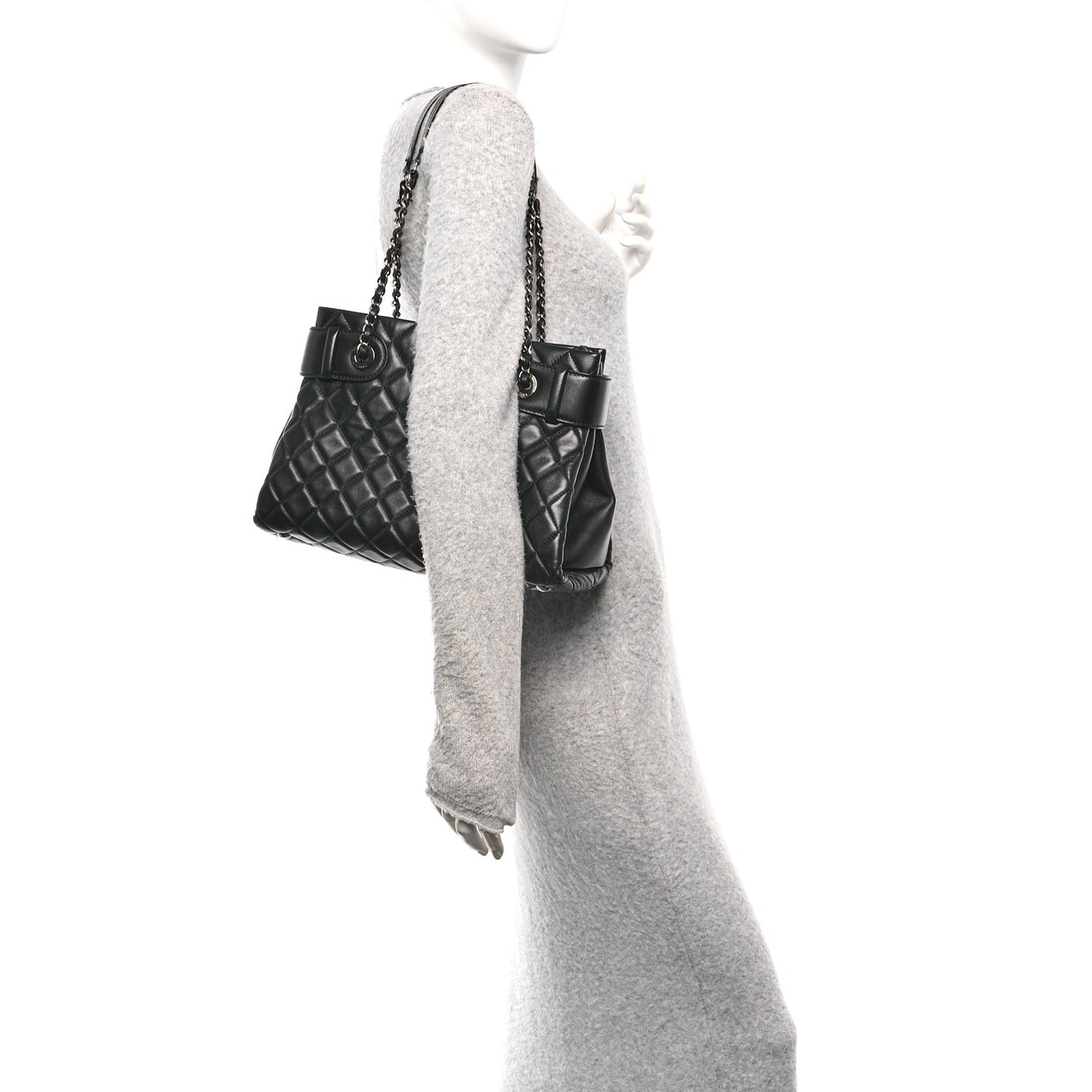 Lambskin Quilted Small Coco Loop Tote Black