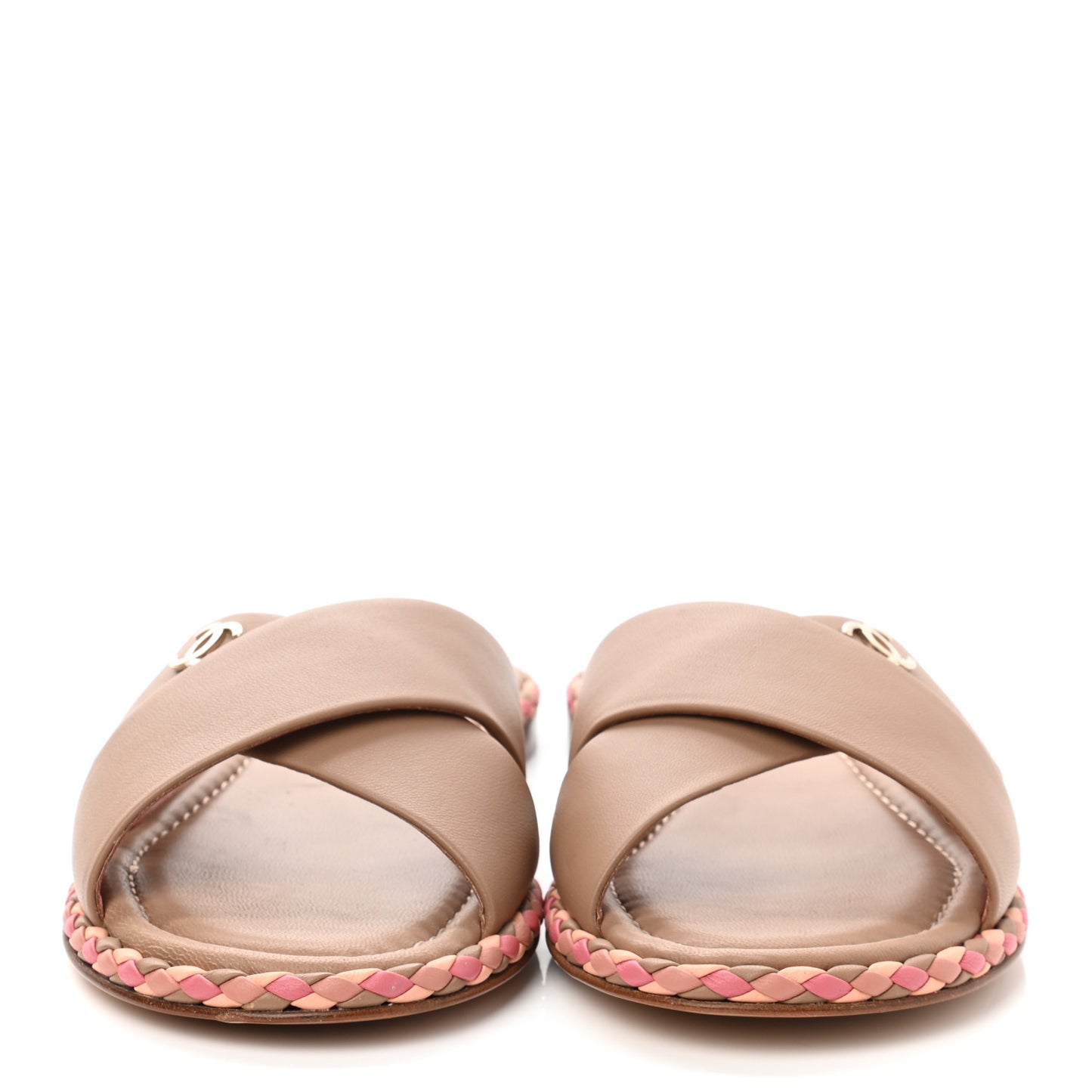 Lambskin Braided Mule Sandals 37 Light Brown
