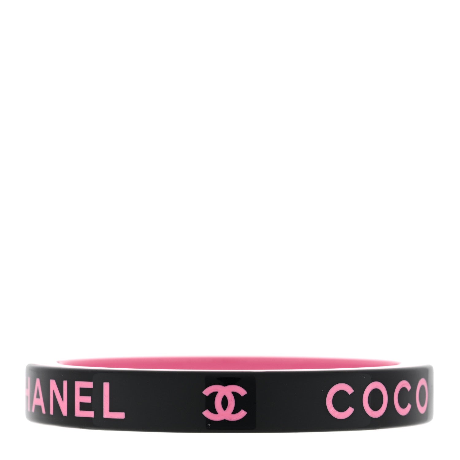 Chanel Resin Logo Bangle Bracelet Pink Black 2 of 3