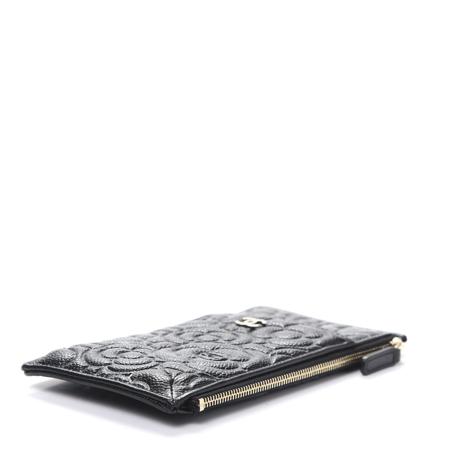 Chanel Caviar Camellia Embossed Classic Flat Wallet Pouch Black 7 of 10