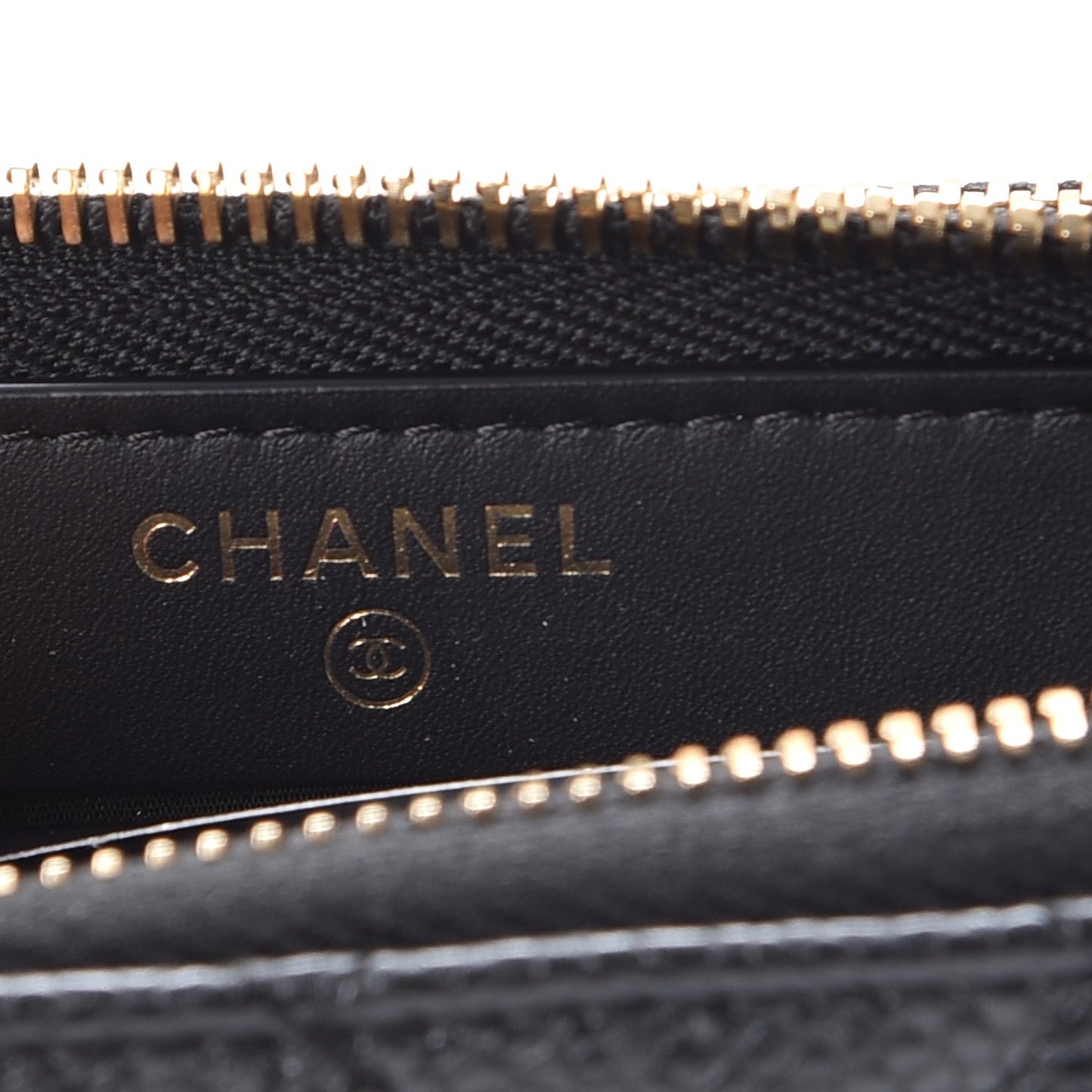 Caviar Quilted Large Zip Around Wallet Black