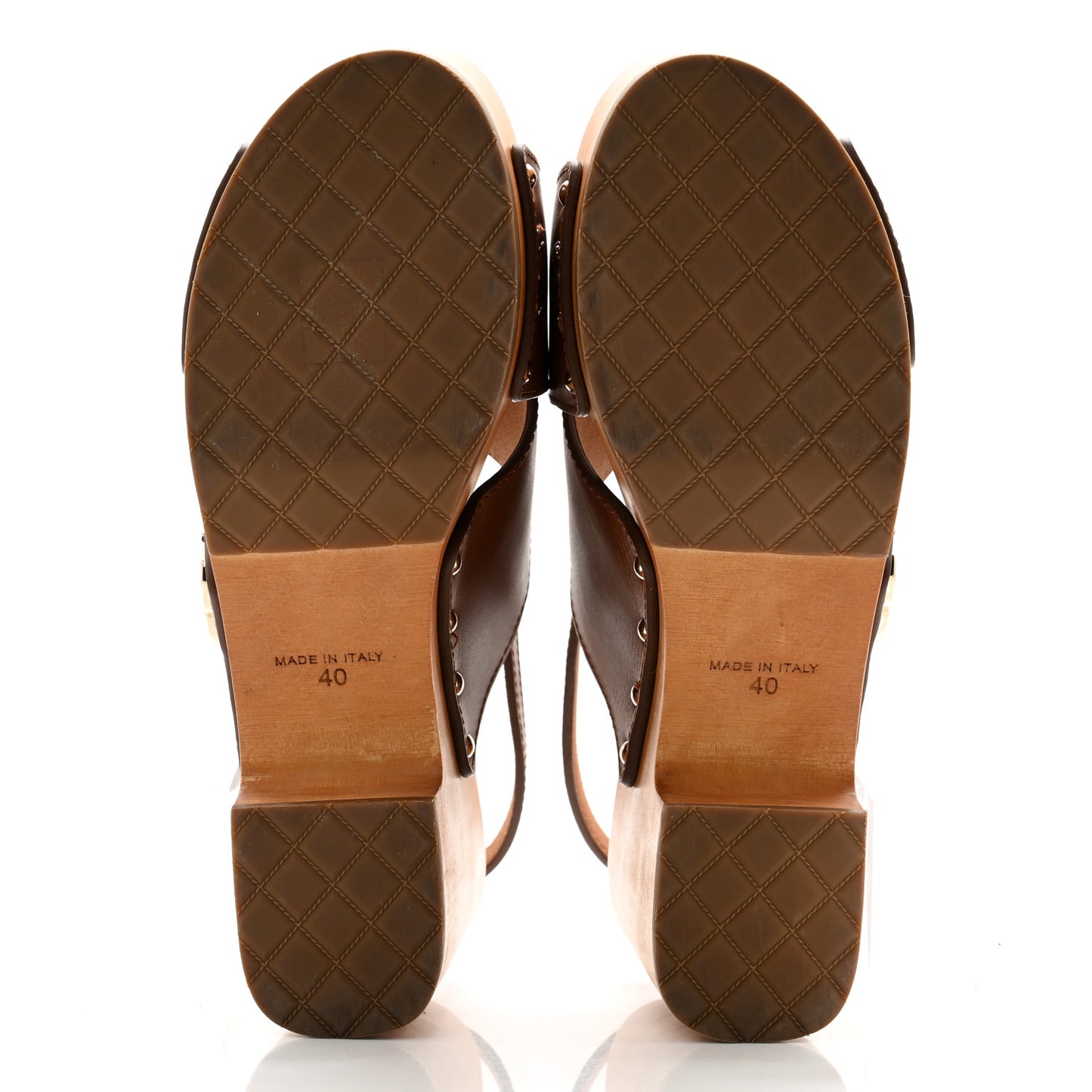 Calfskin Studded Slingback Clog Sandals 40 Dark Brown