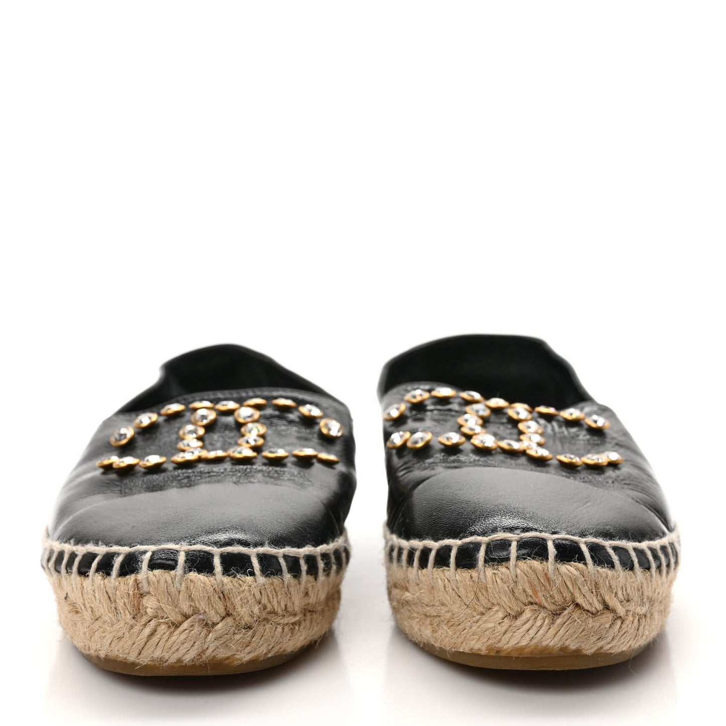 Patent Calfskin Crystal CC Espadrilles 36 Black