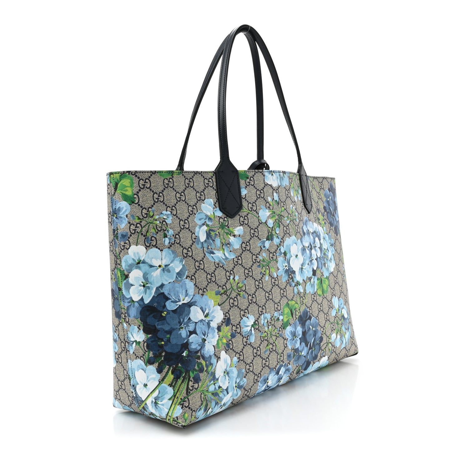 GG Supreme Monogram Blooms Medium Reversible Tote Beige Blue Navy