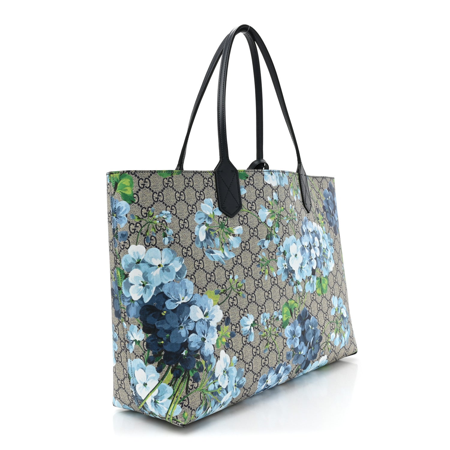Gucci GG Supreme Monogram Blooms Medium Reversible Tote Beige Blue Navy 4 of 22