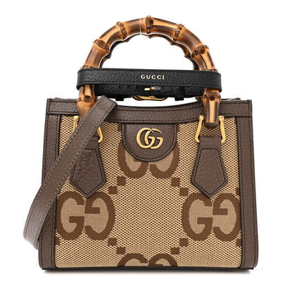 Gucci Monogram Jumbo GG Textured Dollar Calfskin Mini Diana Tote Bag Camel Ebony New Acero 1 of 11
