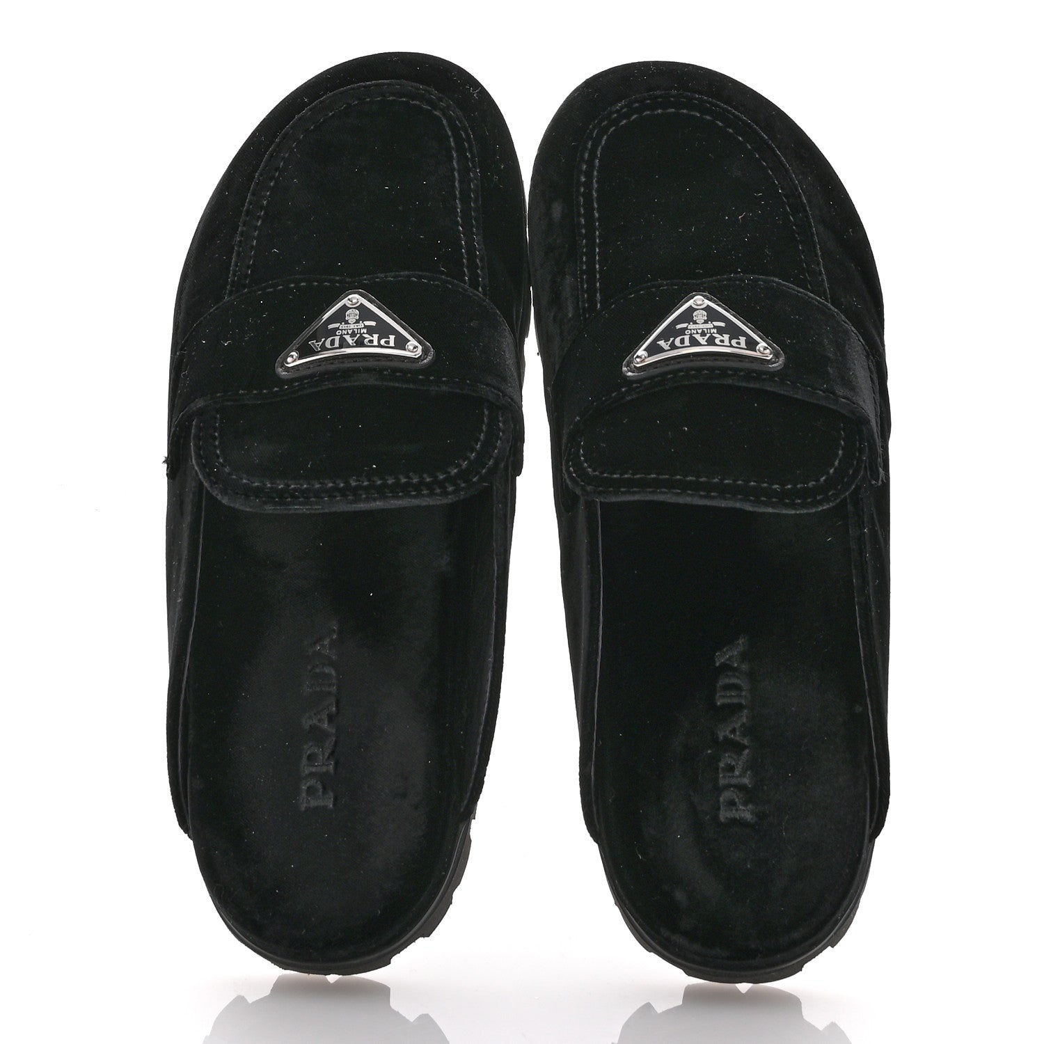 Prada Velluto Triangle 20mm Flat Mules 37.5 Black 2 of 8