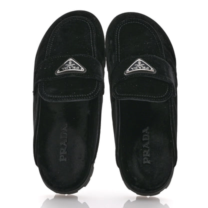 Prada Velluto Triangle 20mm Flat Mules 37.5 Black 2 of 8